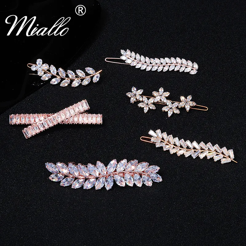 Wedding Hair Jewelry Miallo Fashion Barrette Cubic Zirconia Leaf Hair Clips for Women Accessories Bridal Wedding Hair Jewelry Party Bride Headpiece 230907