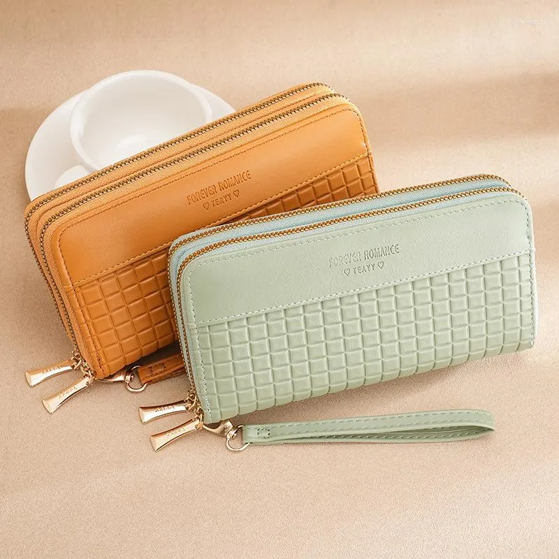 Wallets Long Women's Purse Splice Double Zipper Large Capacity Handbag Soft Leather Plaid Multi-card Mobile Phone Bag Billfold Wallet