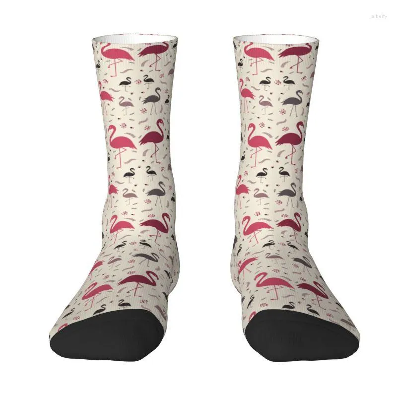 Chaussettes pour hommes Motif d'oiseau flamant rose en pastel Mens Crew Unisexe Mode Printemps Été Automne Robe d'hiver