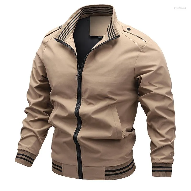 Jaquetas masculinas Primavera e outono Casual Stand-Up Collar Qualidade Ribbed Hem Windproof Youth Bomber Jacket Ming Series Linha Escavação