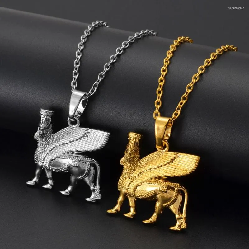 Pendentif Colliers Anniyo 2.5cm Ashur Lama Lamma Taureau ailé Lamassu est un bijoux de divinité protectrice assyrienne