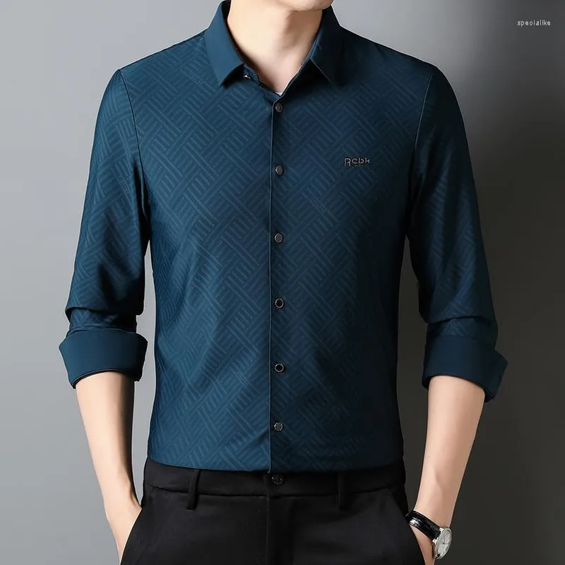 Men's Casual Shirts Silky Smooth For Men Skin-Friendly Long Sleeved Easy Care Summer Quality Soft Comfortable Elastic Luxury Camisa