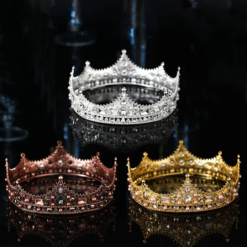 Bruiloft Haarsieraden Goud Zilver Kleur Barok Vintage Zwarte Tiara's En Kronen Parels Kristal Prinses Diademen Bruidsvrouwen Bruiloft Haaraccessoires 230907