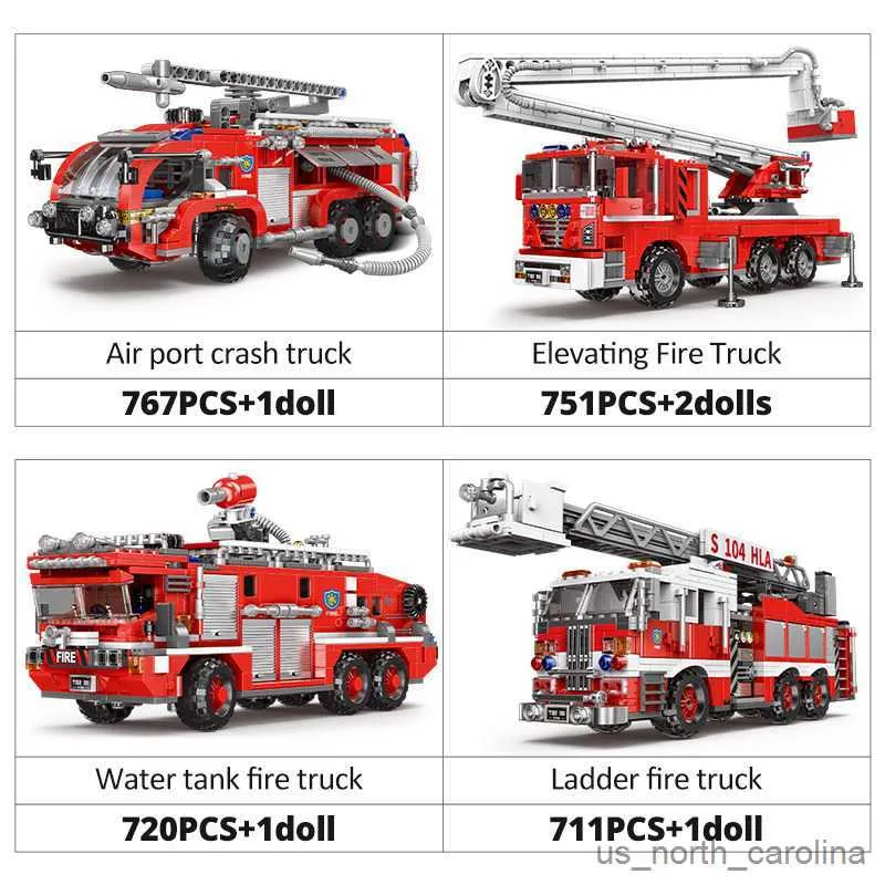 Blocks City Firefighter Rescue Engineering Movable Building Block Fire Truck Model Children Assembled Toy Gift R230907