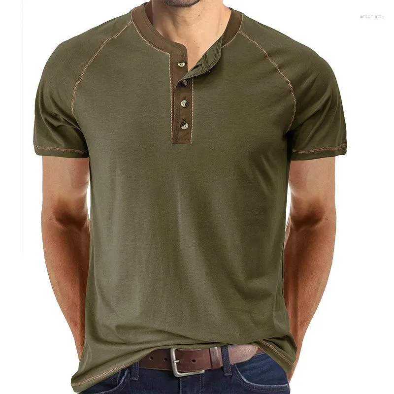 Men's T Shirts Men Clothing 2023 Summer Henley Collar Short Sleeved Tops Tee Fashion Solid Cotton Shirt For