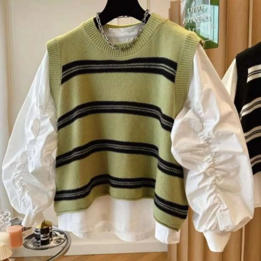 Gilet tricoté à rayures simples pour femmes, Version coréenne, sans manches, col rond, décontracté, tout assorti