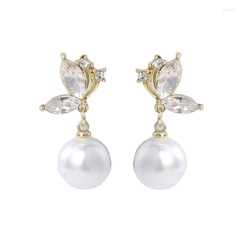 Boucles d'oreilles pendantes en argent 925, aiguille en cristal, papillon pour femmes, bijoux coréens, tendance de luxe, goutte de perles, 2Z40, 2023