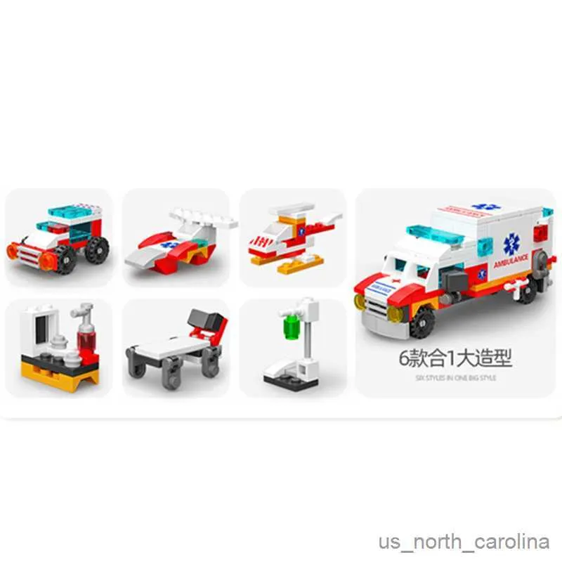 Blocks 6in1 Ny ambulans escort bil paramedic doktor lastare lastbil klassisk modell byggstenar set Toy City R230907