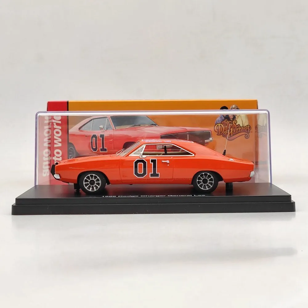 Vliegtuigen Modle Auto World 1 43 1969 Charger General Lee Red AWRSS1151 Limited Edition Resin Model Auto Collectie Auto Speelgoed Gift 230906