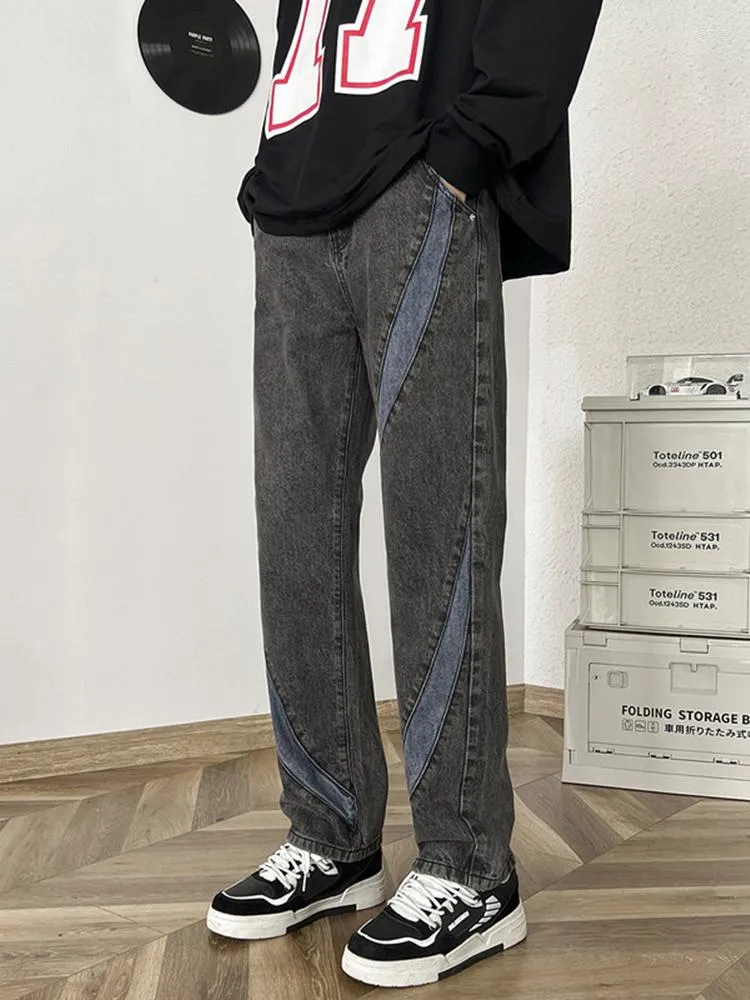 Jeans da uomo YIHANKE Autunno stile americano retrò lavato vecchie cuciture pantaloni alla moda Hiphop all-match a gamba dritta