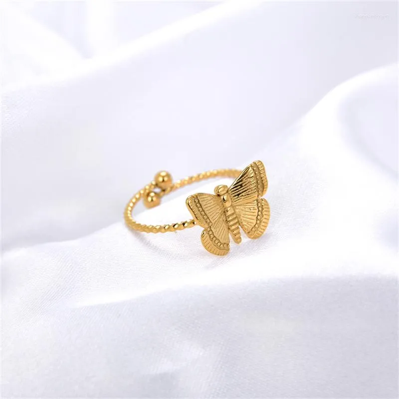 Обручальные кольца, стильное регулируемое кольцо из нержавеющей стали с бабочкой, золотые кубические ювелирные изделия на палец для модных женщин