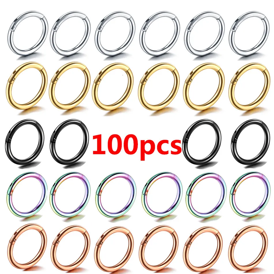 Labret Lip Piercing Jewelry 50100Pcs Stainless Steel Septum Nose Hinged Segment Hoop Ring for Women Ear Helix Earring Body 230906