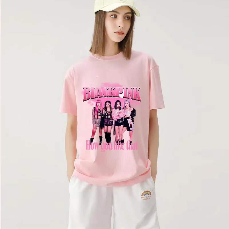女性用TシャツTシャツガール100コットン特大のブラックピンクの面白い星アイドルグラフィックプリントルーズ衣料ブランド女性ティーホワイト2023ストリートウェア230906