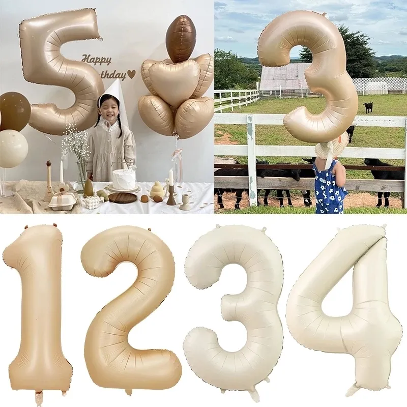 Andra evenemangsfestleveranser 3240inch Cream Color Number Balloons 1-9 Stor digital folie Helium Ball Girl Kids Vuxen Happy Birthday Party Decoration Wedding 230906