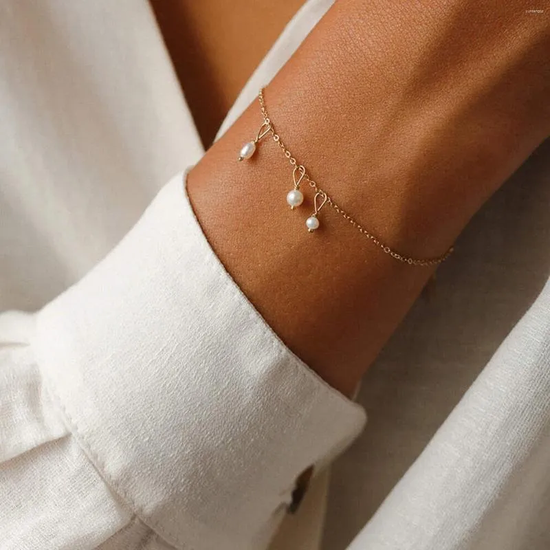 Bracelets de charme romantique en acier inoxydable imitation perle chaîne réglable bracelet femmes fête bijoux de mariage cadeau 15 cm de long