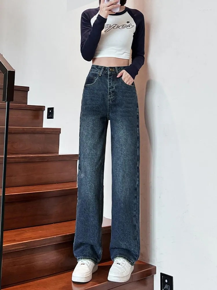 Women's Jeans Autumn Slim High Waist Woman Casual Loose Chic Basic Straight Women Blue Black Grey Street Pants Female