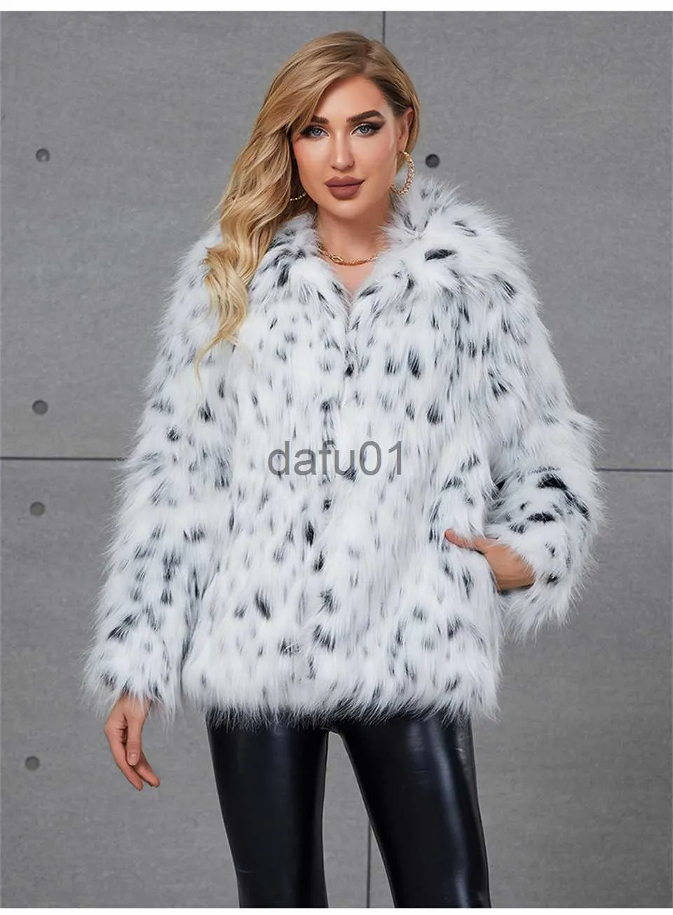 Frauen Pelz Faux Pelz Winter Weiß Leopard Print Jacke Frauen Drehen DownCollar Warme Parkas Outwear Weibliche Lose Faux Pelz mäntel x0907