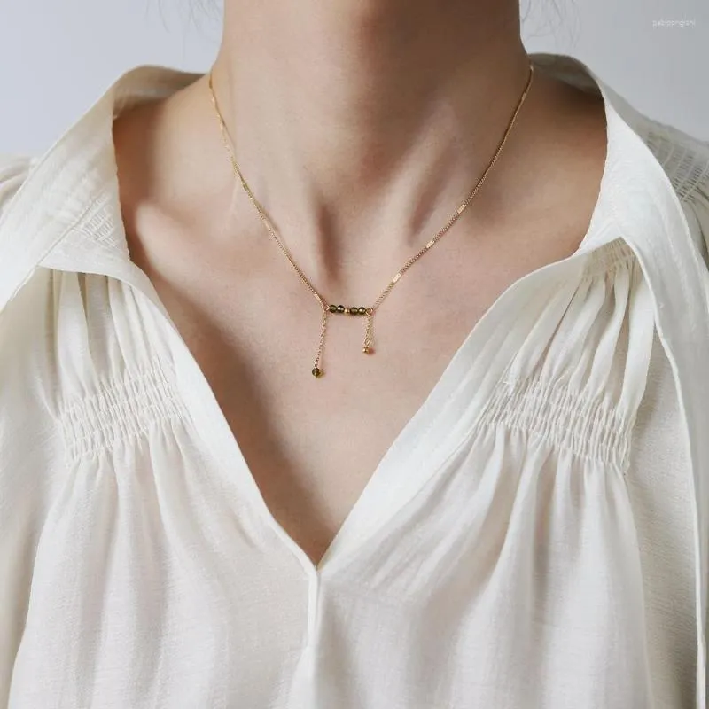 Ketten MO0DAGIRL Ultra zierliche Halskette mit Quasten und Olivenperlen, goldener Choker, minimalistisch, Valentinstag, hypoallergen, Brautschmuck_voghion.com