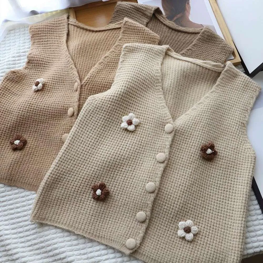 Autumn And Vests Winter Womens Clothing Item Korean Style Three Dimensional Flower Decorations All Match Sweater