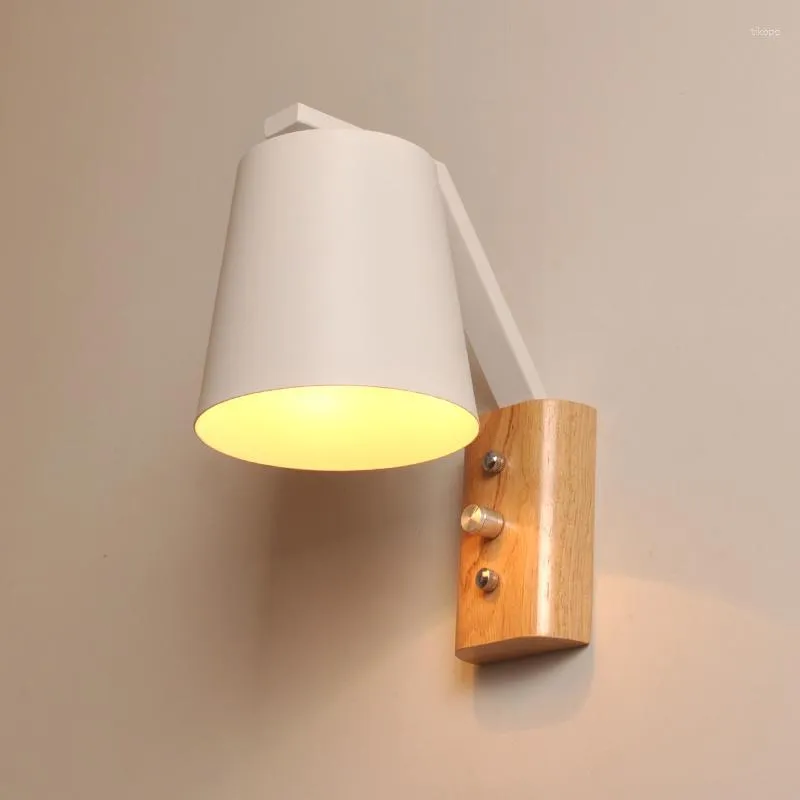 Wall Lamp Wooden Led Light Bedside Bedroom Nordic Vintage Modern Sconce Vanity For Living Room Stairs Mirror E27