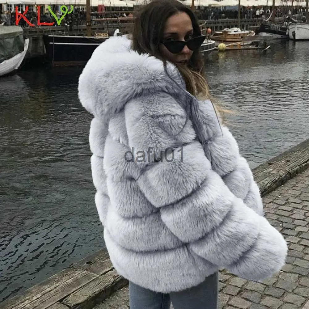 Kvinnors päls faux päls kvinnor jacka vintage huva fluffy faux päls kappa kort pälsvinter varm ytterkläder kappa 2023 hösten casual party överrock 19aug x0907