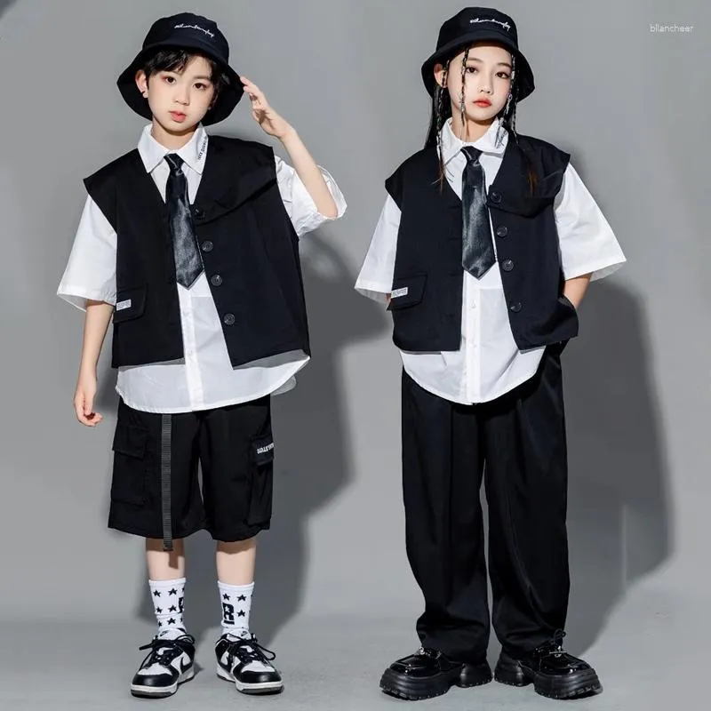 Scene Wear Children Street Dance Clothing Black Vest Loose Pants Passar Girls Drum Jazz Performance Costumes Boys Hip Hop DQS13997