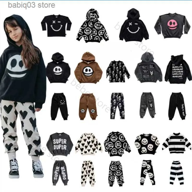 Kläderuppsättningar Spot 2023 Autumn/Winter New LMH Series Childred's Sticked tröja Stickade byxor Set Women's Plush tröja Guard Pants Boys 'T230907