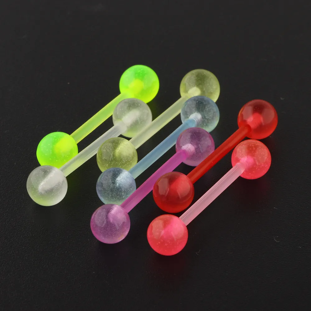 Labret Lip Piercing Jewelry TIANCIFBYJS Wholesales Acrylic Tongue Rings Glow In Dark Flexible Ear Helix Body Mix Color Barbell Stud 230906