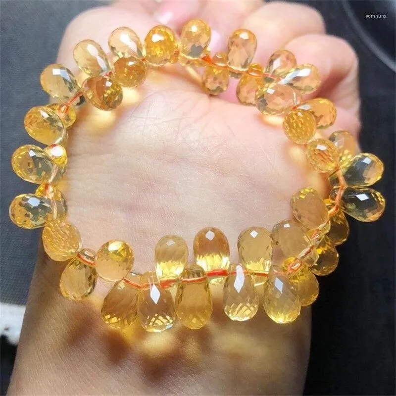 Strand Natural Faceted Citrine Bracelet Handmade Yellow Crystal Quartz Jewelry Stretch Bangle Children Birthday Gift 1pcs