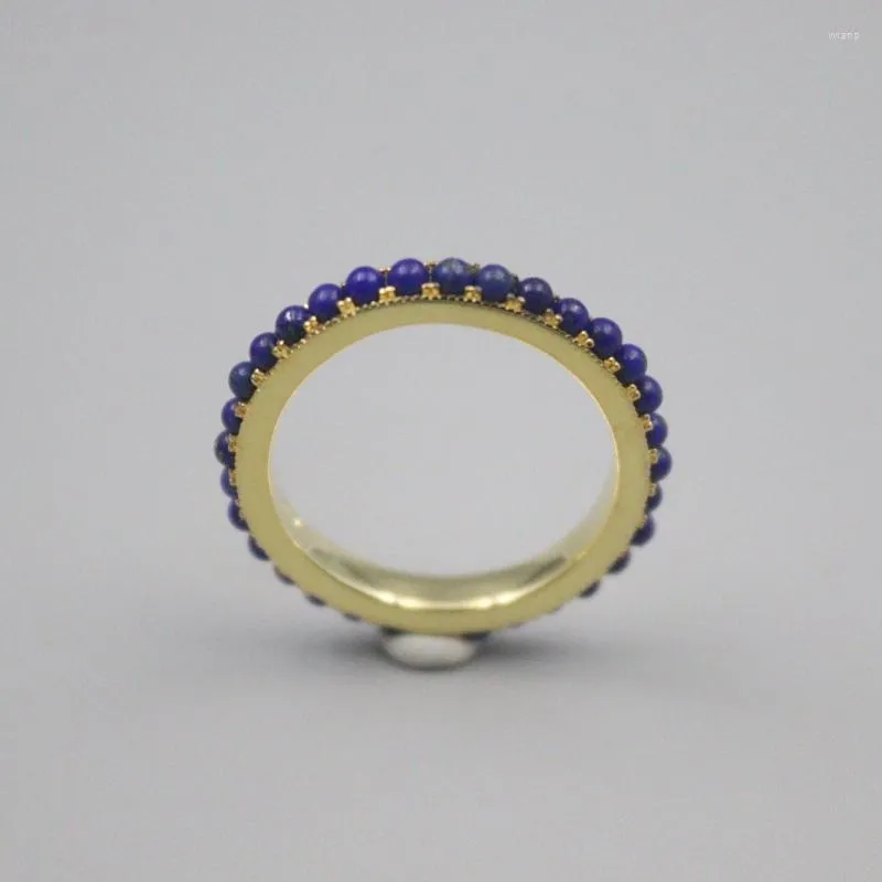 Pierścienie klastra Solid Pure S925 Sterling Silver Lapis Lazuli Band Women okrągły pierścień figur