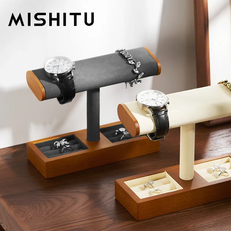 ストレージホルダーラックMishituソリッドウッドウォッチディスプレイスタンドTbar Jewelry Rack for Men for Men Accessoryオーガナイザーホルダー230907