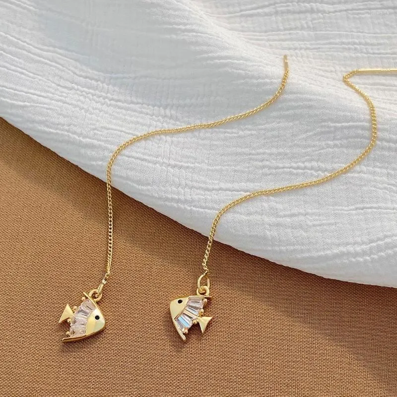 Boucles d'oreilles pendantes en forme de poisson mignon pour femmes et filles, pendentif en chaîne de couleur or, bijoux à la mode, cadeau, vente en gros