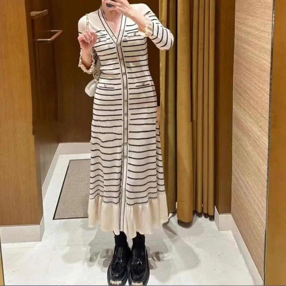 S Sandro French Stripe Knitted Dress V Neck Slim... From Jinguangcanlan558,  $111.43 In Bulk | DHgate.Com