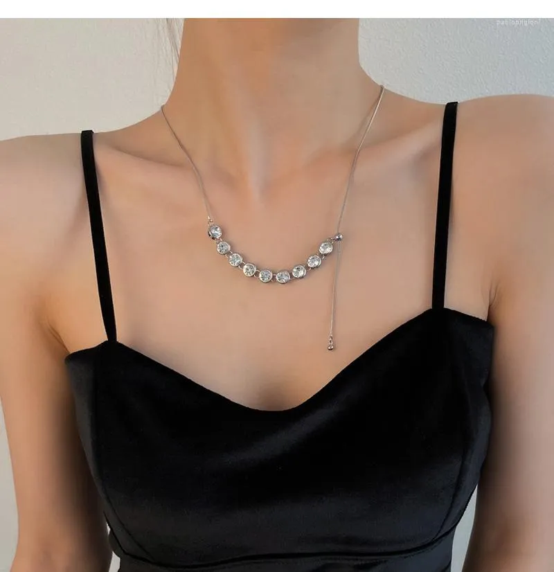 Grandinėlės, lengvai putojantys deimantiniai karoliai moterims, aukštos klasės aksesuarai, paprasta nuimama raktikaulio grandinėlė_voghion.com