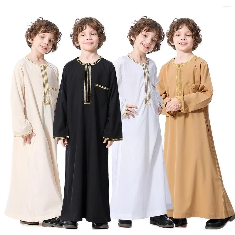 Ethnic Clothing Middle East Dubai Muslim Kids Boys Jubba Thobe Robe Arab Islamic Eastern Teen Zipper Long Sleeve Robes Fashion