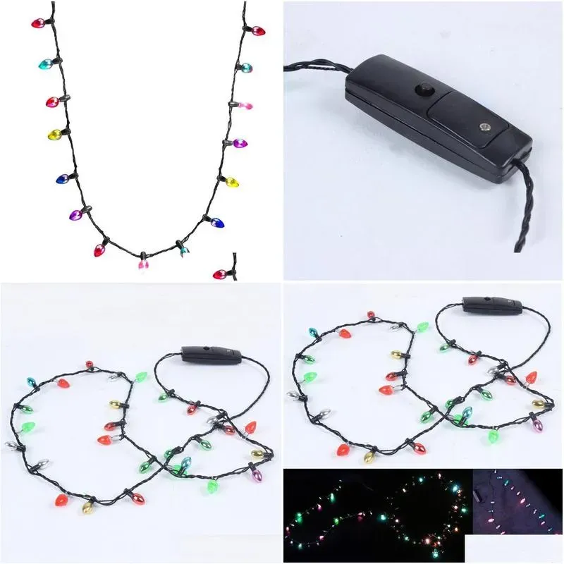 chains pcs mini flashing lightup blinking christmas lights costume necklace 8 led bulbs hsj88chains