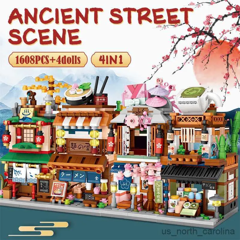 Blokken Stad Straat Noodle Shop Huis Bouwstenen in Architectuur Figuren Speelgoed Voor Kinderen R230907