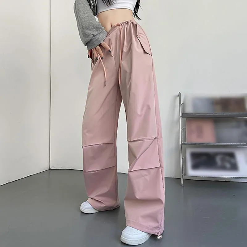 Women's Pants Wide Leg Baggy Drawstring Jogging Sweatpants 2023 Summer Fashion Low Rise Trouser Elegant Streetwear