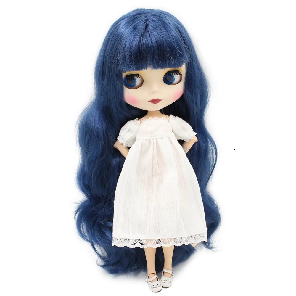 Bonecas Blyth boneca nua com cabelo longo ondulado azul profundo sem franja 30 cm de altura corpo articulado rosto fosco DIY brinquedos bjd No280BL6221 230907