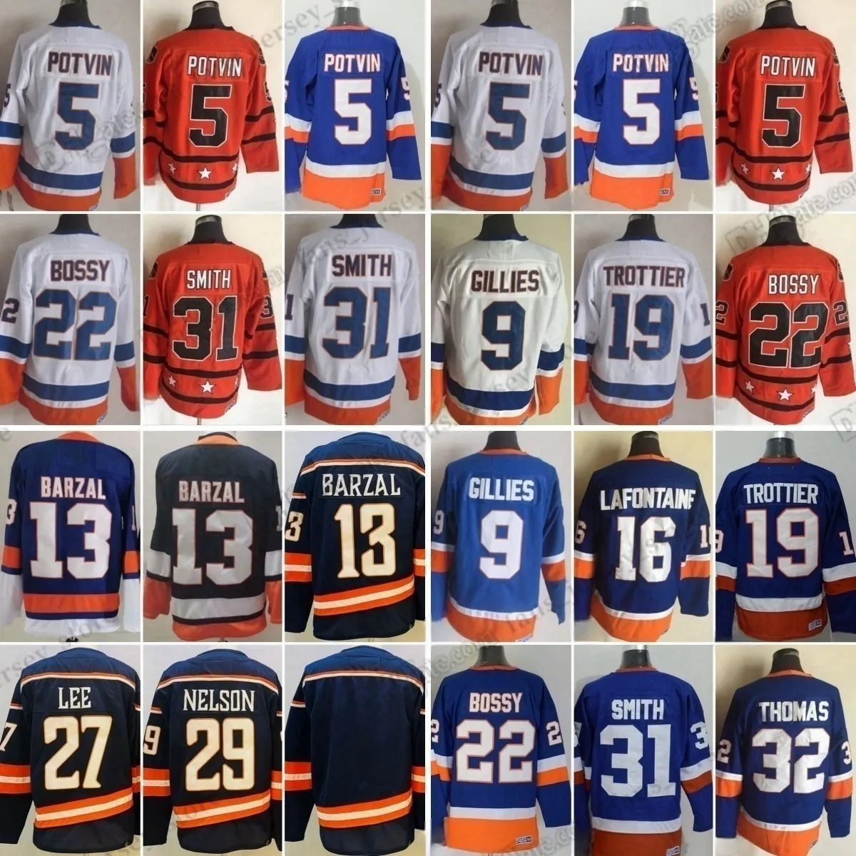 1972-1999 CCM Retro College Hockey Jerseys 5 Denis Potvin 9 Clark Gillies 31 Billy Smith 22 Mike Bossy 32 Steve Thomas Bryan Trottier Pat Lafontaine Brodery Jersey