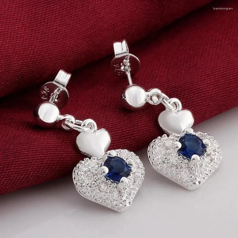 Orecchini a bottone in argento sterling 925 di lusso zircone blu cuore romantico per le donne Accessori da sposa per feste di moda Gioielli Regali per le vacanze