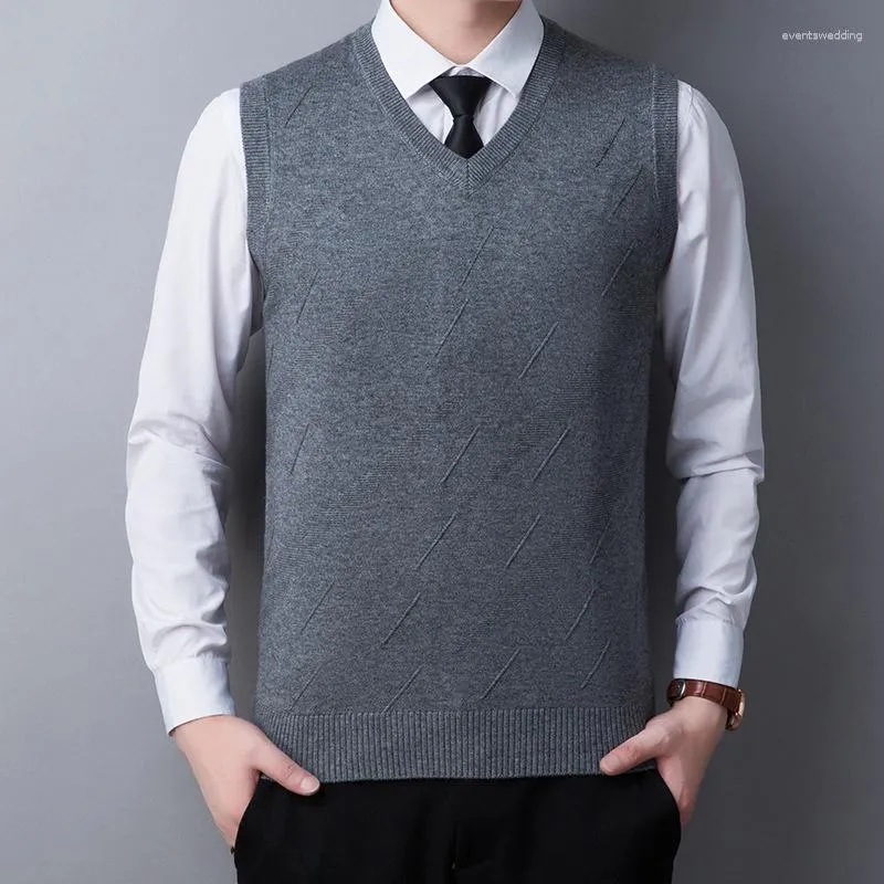 Mäns västar Autumn Sweater Vest Men ärmlös Slim Solid Plain Model Jacquard Knitting Casual Wool Waistcoat Plus storlek 3XL