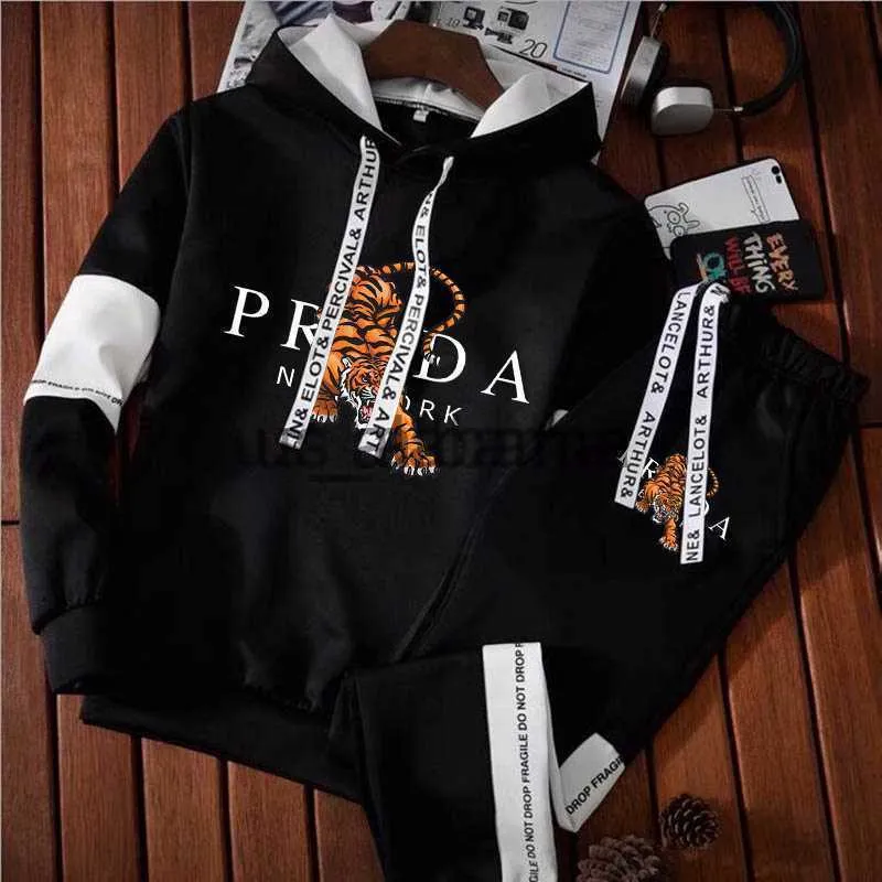Tracksuits masculinos moda masculina tigre luxo impressão hoodies + calças esportivas terno pulôver suéter e jogging sweatpant conjunto streetwear x0907