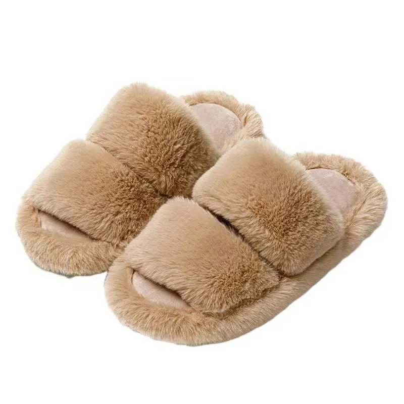 Womens Winter Fluffy Fur Slides Thick, Soft, And Warm Indoor Floor
