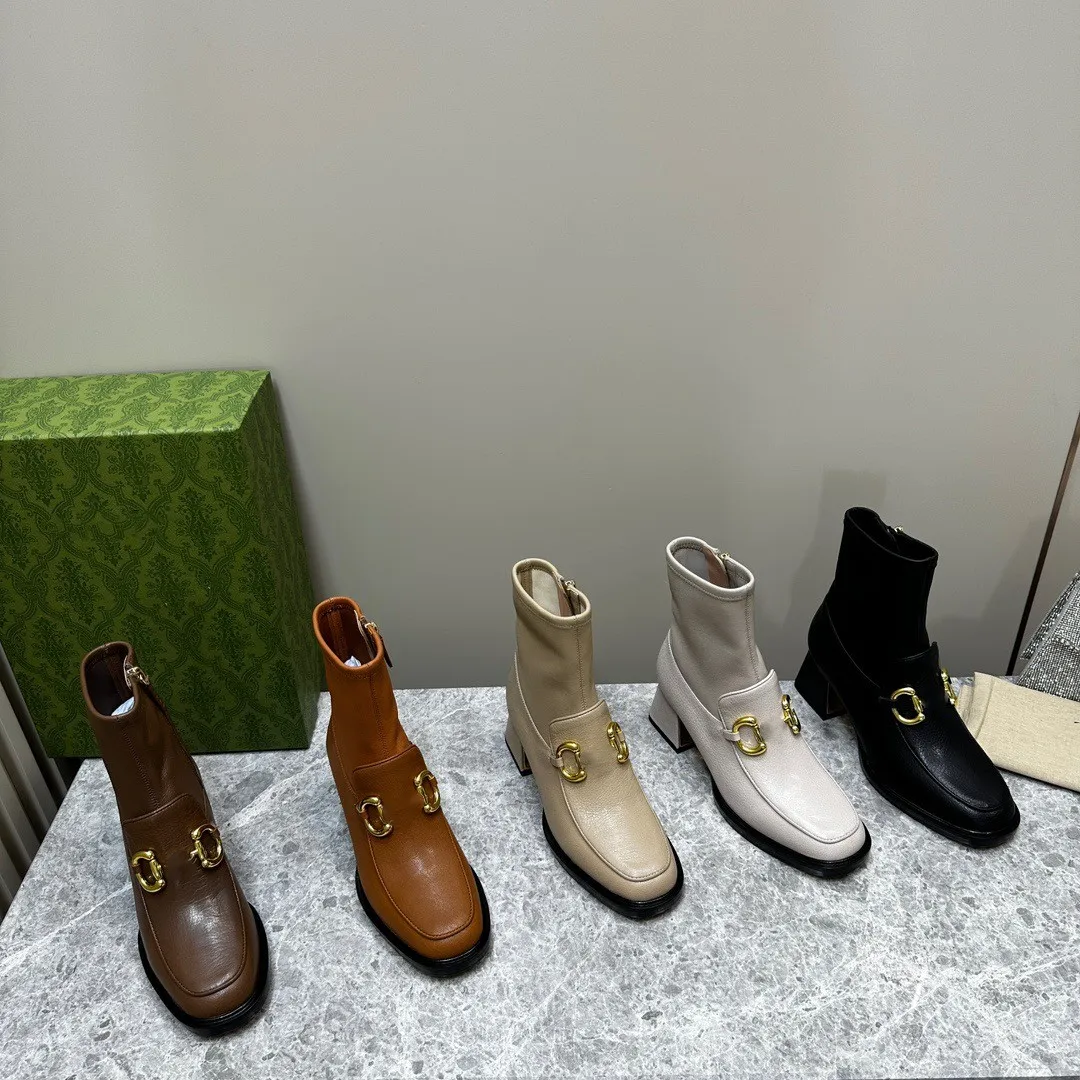 Botas de diseñador para mujer, botines de cuero impermeables, zapatos de charco, botas cortas informales con parte inferior gruesa, plataforma de colores caramelo de lujo