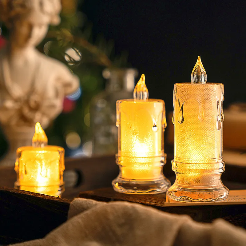 Candles 1Pc LED Flameless with Clear candlestick Realistic Battery Operated for Home Christmas Year Decorations 230907