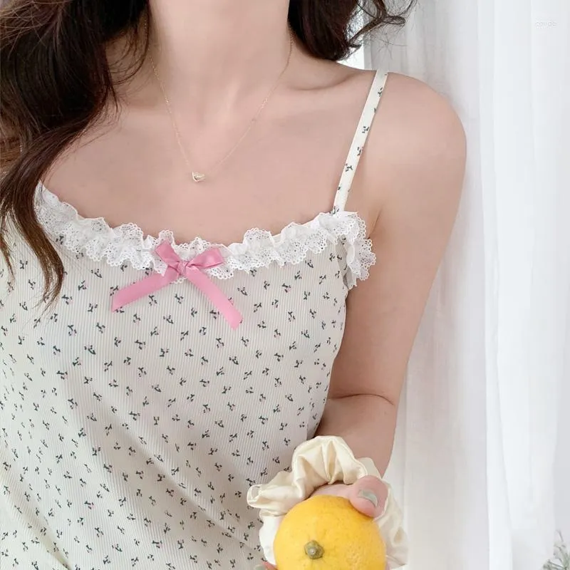 Damska odzież sutowa caiyier kwiat dziewcząt pasek bez rękawów seksowna nocna odzież cami top krótka bielizna koreańska piżama zestaw bielizny