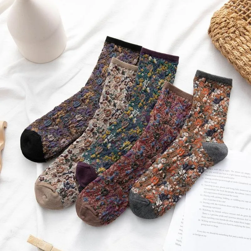 Femmes chaussettes JESECA PRINT COTTON AUTUMNE HIVER FORME HARAJUKU RETRO VINTAGE STREAGE Long pour la chaussette mignonne japonaise