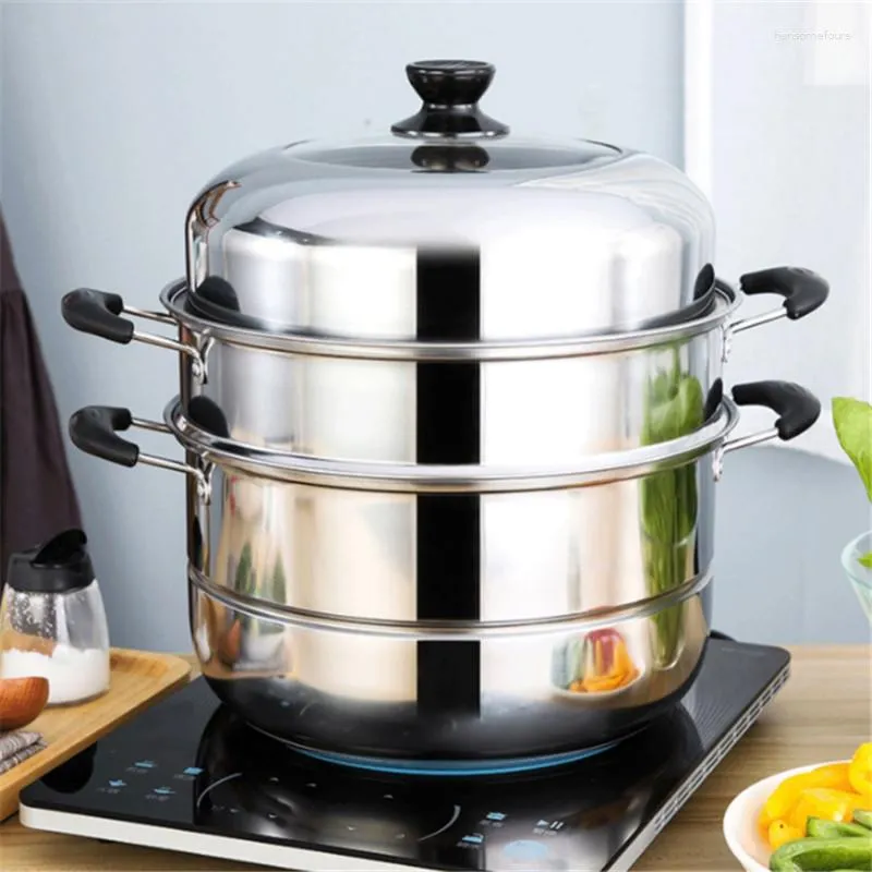 Double Boilers Stainless Steel Two Three Layer Thick Steamer Pot Soup Steam Universal Cooking Pots For Induction Cooker Gas Stove