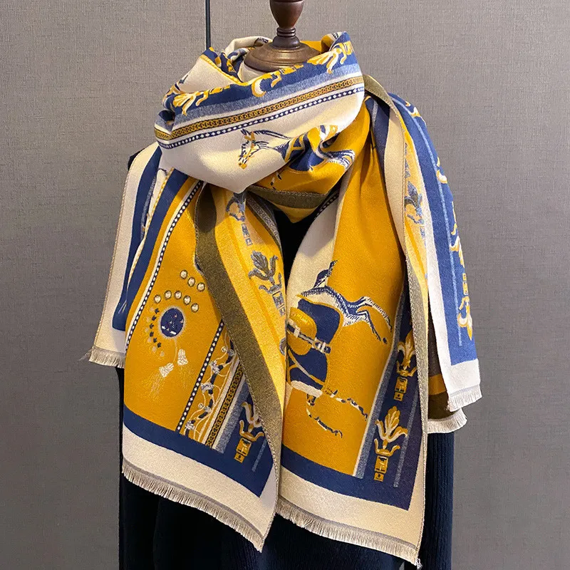 Designer-Schal für Damen, Winter, luxuriöser Kaschmir-Schal, warmer Herren-Schal, bedruckt, modischer Pashmina-warmer Schal, 180 x 65 cm